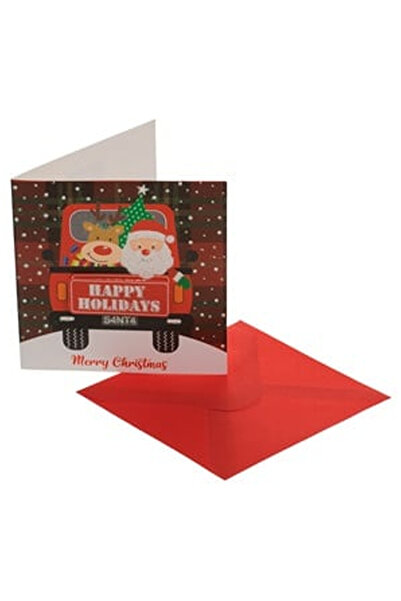 OEM Mini Santa Claus Reindeer Card Green Red Glitter Checkered 9.5x9.5cm & En...