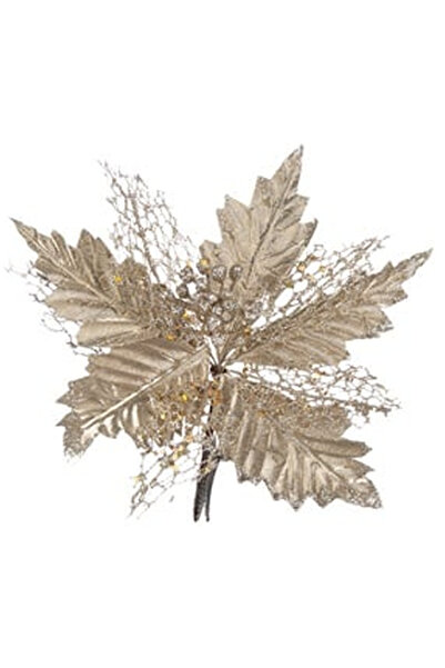 OEM Floare Decorativa de Craciun Bej cu Dantela Glitter & Clips 25cm