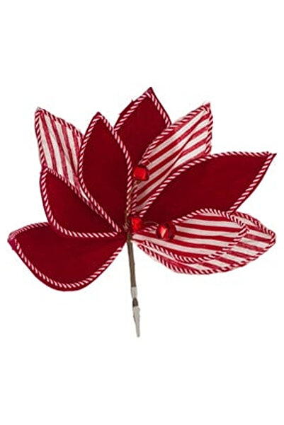 OEM Floare Decorativa Catifelata Rosie cu Dungi Clopotele & Clips 23cm