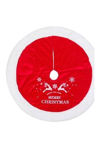 OEM Covoras Fusta pentru Brad Rosie Catifelata Blana Alba "Merry Christmas"" ...