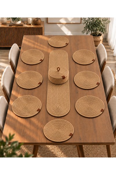 Zeora Home 8 Kişilik Supla Runner Takımı Halat Kordon İp Örgü Amerikan Servis...