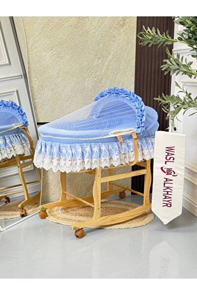 WASL ALKHAIR Moses Basket for Newborns with Wooden Stand with Wheels |   Port...
