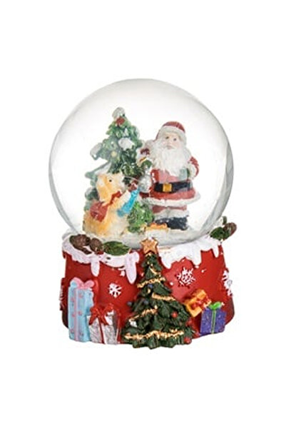 OEM Glob de Zapada Decorativ Mos Craciun cu Brad Caine & Baza Rosie Ø6cm