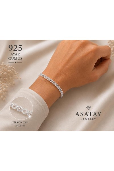 ASATAY 925 Ayar Sonsuz Işıltı Zirkon Taşlı Bileklik Ayarlanabilir Boyut Özelliği Sertifikalı Premium Kadife Hediye Kutusu El Yazılı Özel Not Ayrıcalığı