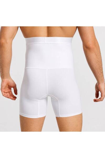 Nevara Men's White Compression High Waist Tummy Control Shapewear - Elastic L...