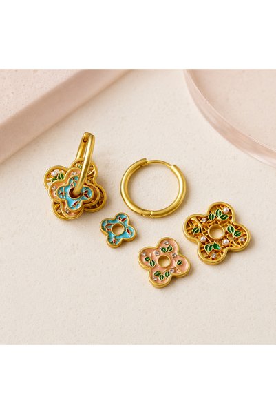 BLOOMY Turquoise & Peach Floral Earrings