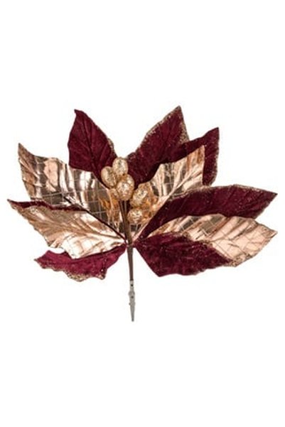 OEM Floare Decorativa Catifelata Bordo Bej Glitter cu Clips 32cm