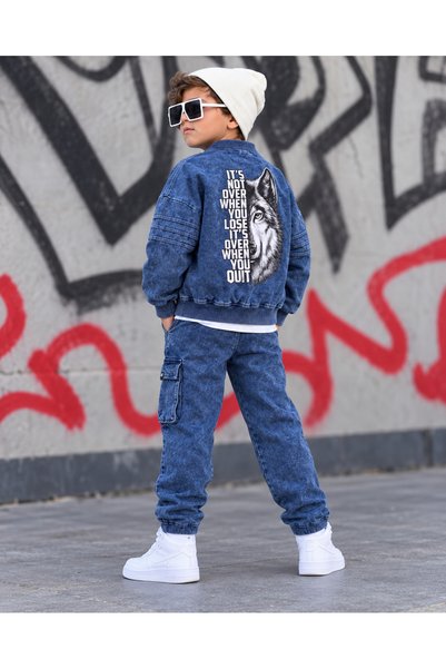 KOKOŞ BEBEK Wolf Washed Combed Cotton Cardigan 3-Piece Boy's Set - Age 4/12 - 31947