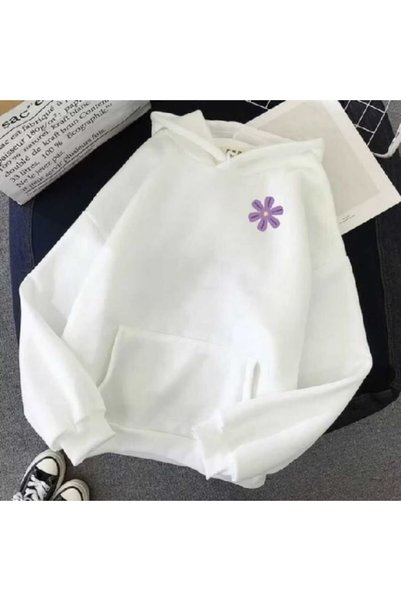 bellanova Unisex White Streetwear Oversize Hooded Casual Cotton Sweatshirt wi...