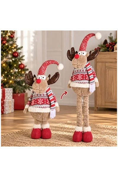 OEM Figurina Decorativa de Craciun Ren cu Picioare Telescopice si Costum Gri ...