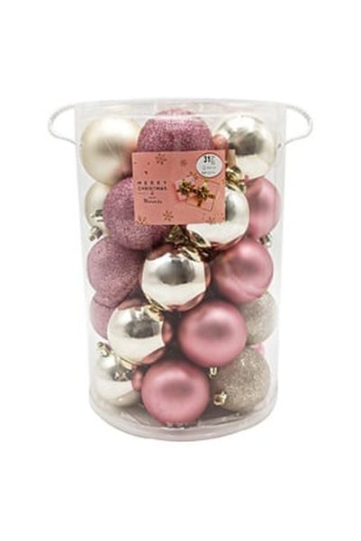 OEM Set Globuri de Craciun Roz Auriu Rosii Mat Stralucitoare Glitter Ø7cm - 3...