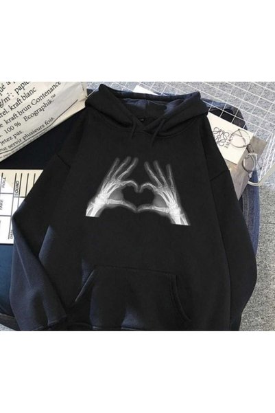 bellanova Unisex Black Kangaroo Pocket Thick Fabric Oversize Hooded Sweatshir...