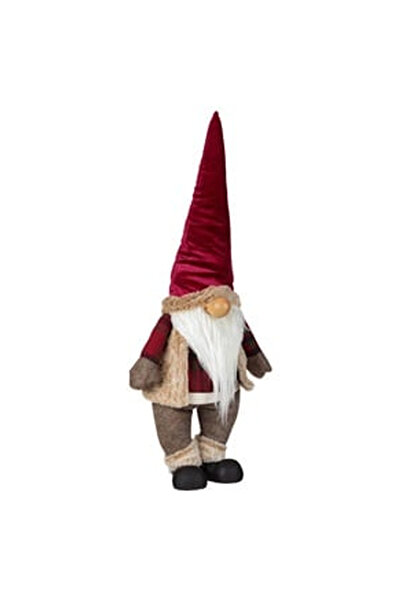 OEM Christmas Decorative Figurine Gnome Beige Burgundy Fur Velvet Hat 70cm