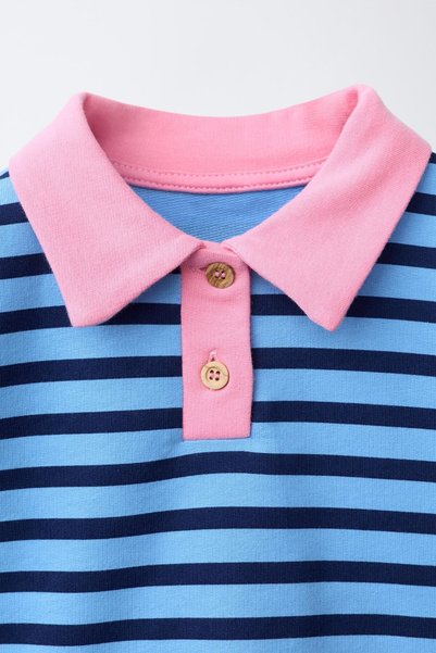 Magu Girl's Cotton Polo Collar Blue Striped Sweatshirt