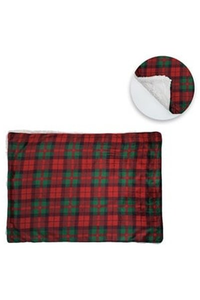 OEM Christmas Decorative Velvet Sherpa Pillowcase Red Green Checkered 70x50cm