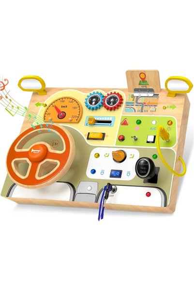 GENERAL Baby Wooden Busy Board, Montessori Toddler Steering Wheel Interactive...