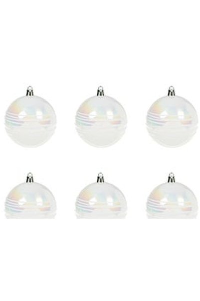 OEM Set of White Iridescent Matte Christmas Baubles with Stripes and Giltter ...