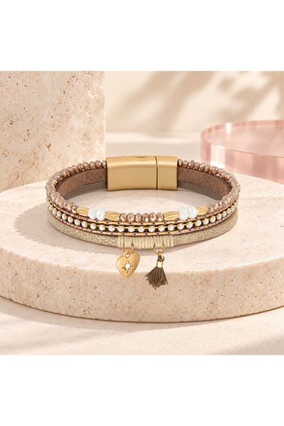 BLOOMY Bohemian Starlight Leather Bracelet - Taupe