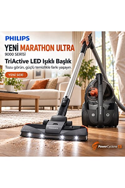 Philips Yeni Marathon Ultimate Toz Torbasız Elektrikli Süpürge – LED Işıklı Başlıkla Görünmeyen Tozları Keşfedin - XB95
