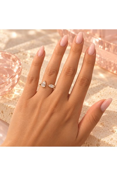 BLOOMY Pear & Marquise Crystal Open Ring - 8
