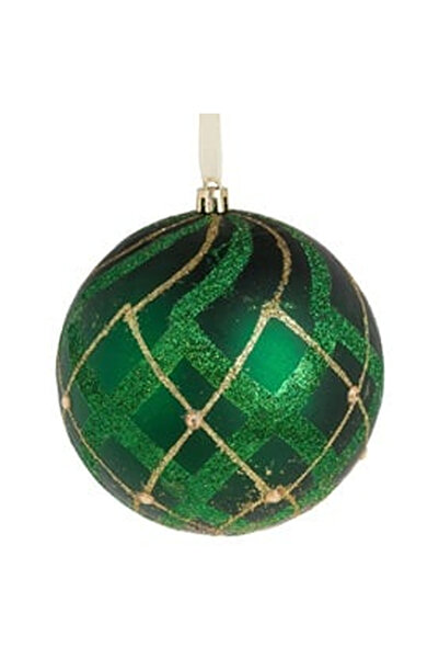 OEM Ornament Brad de Craciun Glob Verde cu Glitter & Strass Ø10cm