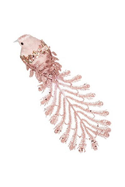 OEM Pasare Decorativa de Craciun cu Clip Coada Lunga & Glitter Roz 35x7x9cm