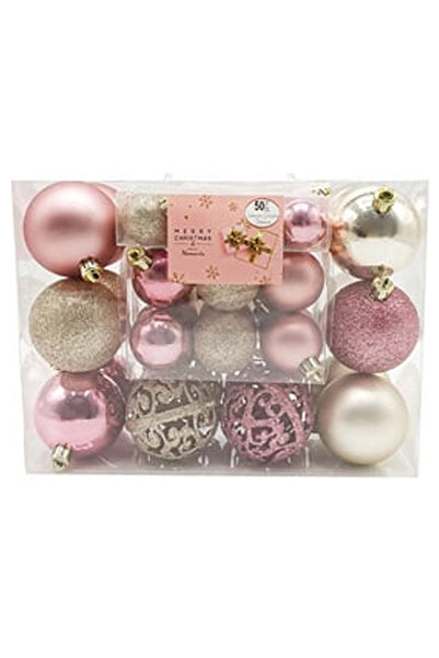 OEM Set Globuri de Craciun Roz Aurii Mat Stralucitoare Perforate & Glitter 3-...