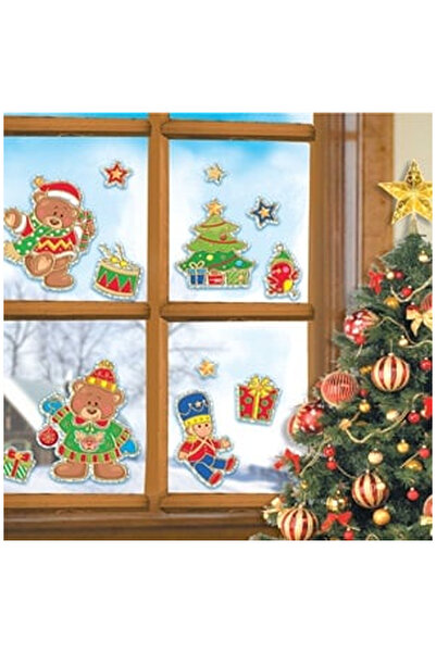 OEM Christmas Decorative Stickers Colorful Drummer Bears 18x17.5cm