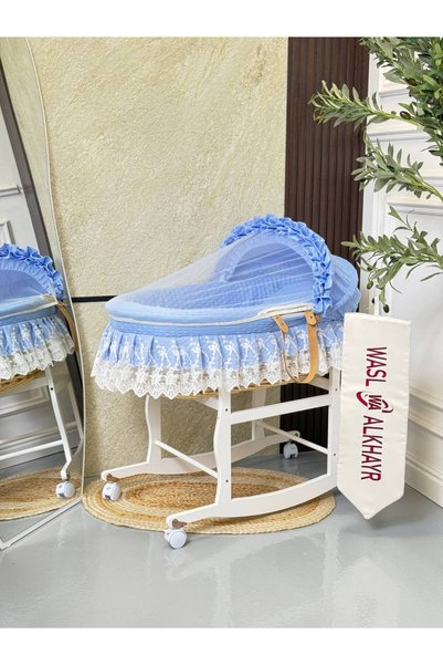 WASL ALKHAIR Moses Basket for Newborns with White Base and Wheels |   Portabl...