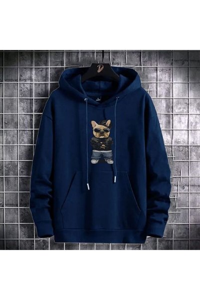 bellanova Unisex Navy Blue Kangaroo Pocket Thick Fabric Oversize Hooded Sweat...