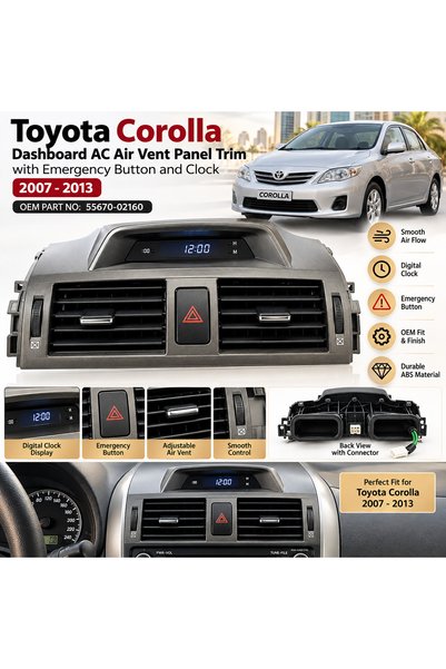 Alayjah Toyota Corolla Dashboard Center AC Air Vent Panel with Digital Clock ...