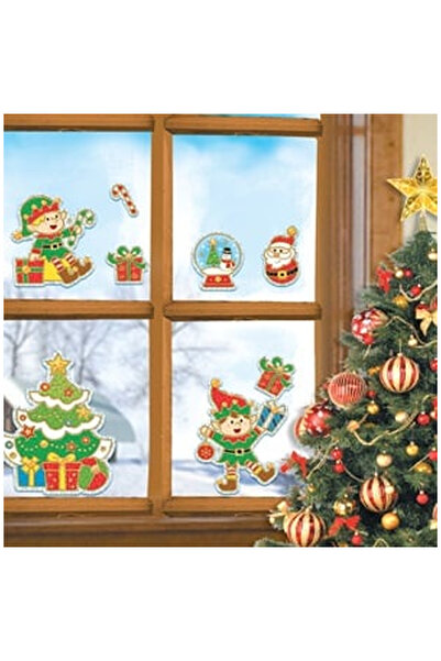 OEM Christmas Decorative Stickers Colorful Elves Santa Claus Tree 18x17.5cm