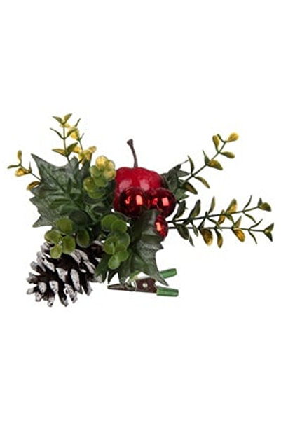 OEM Christmas Ornament Flower with Clips Green Leaves Cone Red Apple 10cm