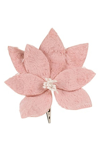 OEM Nude Pink Faux Fur Christmas Decorative Flower with Clips 25cm