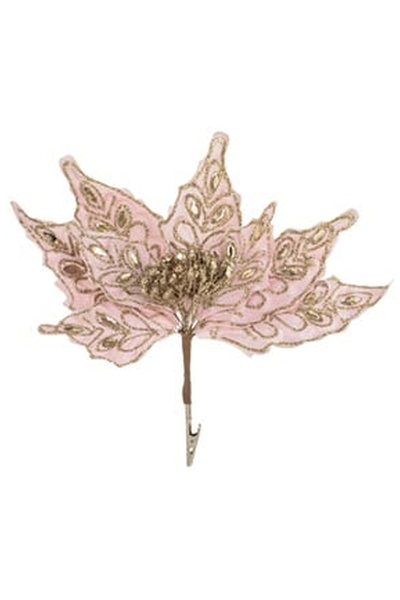 OEM Pink Velvet Decorative Flower with Glitter Crystals & Clips 29cm