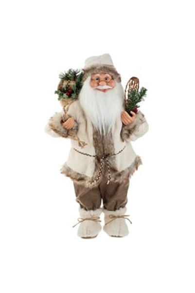 OEM Figurina Decorativa Mos Craciun cu Imitatie de Blana Ecru Maro & Schiuri ...