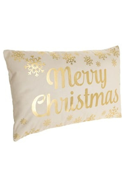 OEM Perna Decorativa de Craciun Ecru Velvet cu Folie Aurie "Merry Christmas""...