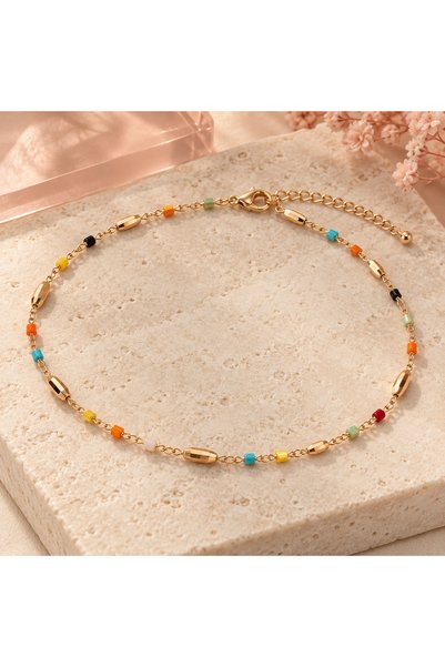 BLOOMY Colorful Bead & Gold Bar Anklet