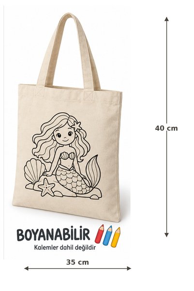 TEKSIVA Boyanabilir Deniz Kızı Desenli Bez Çanta 35x40 cm | Sevgiliyle Aktivi...