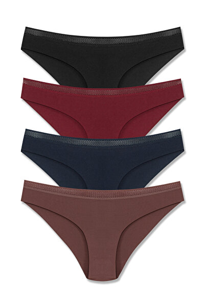 HNX Women's Interlock Laser Cut Honeycomb Rubber Slip Panties 4 Pack