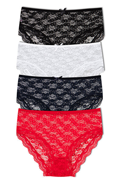 HNX Women's Lace High Waist Plus Size Panties 4-Pack