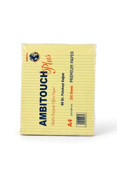 AMBITOUCH Plus A4 80 Gr Sarı Çizgili Fotokopi Kağıdı 250 Yaprak Premium Office Paper 210x297 mm