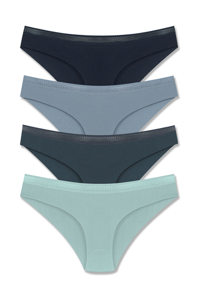 HNX Women's Interlock Laser Cut Honeycomb Rubber Slip Panties 4 Pack