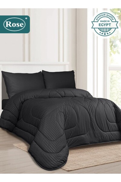 Rose Microfiber Hotel Stripe Comforter Set 4 Pcs, Fits 120x200 cm Single Bed,...