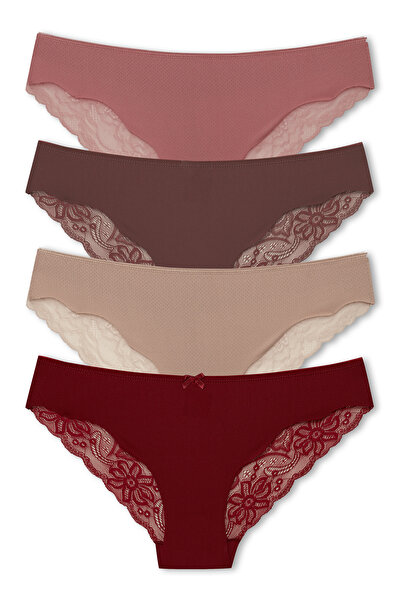 HNX Women's Interlock Laser Cut Lace Back Slip Panties 4-Pack