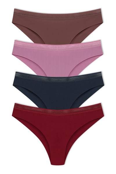 HNX Women's Interlock Laser Cut Honeycomb Elastic Brazilian Panties 4-Pack