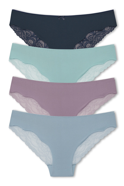 HNX Women's Interlock Laser Cut Lace Back Slip Panties 4-Pack