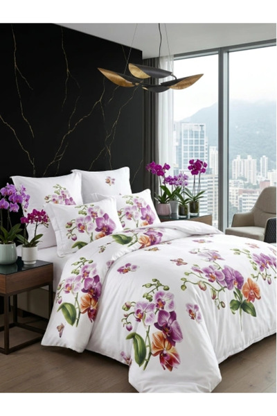 FARA Premium Satin Bed Linen Set – Exclusive Print with Imperial Orchids & Bu...
