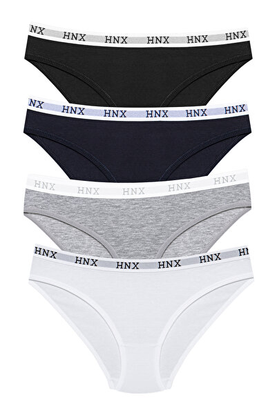 HNX Women's Daily Cotton Jacquard Elastic Slip Panties 4-Pack