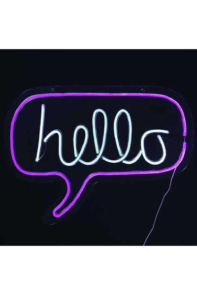 Aca Hello Νέον LED Διακοσμητικό Φωτιστικό, Ροζ και Ψυχρό Λευκό, USB, 62 x 46 εκ.